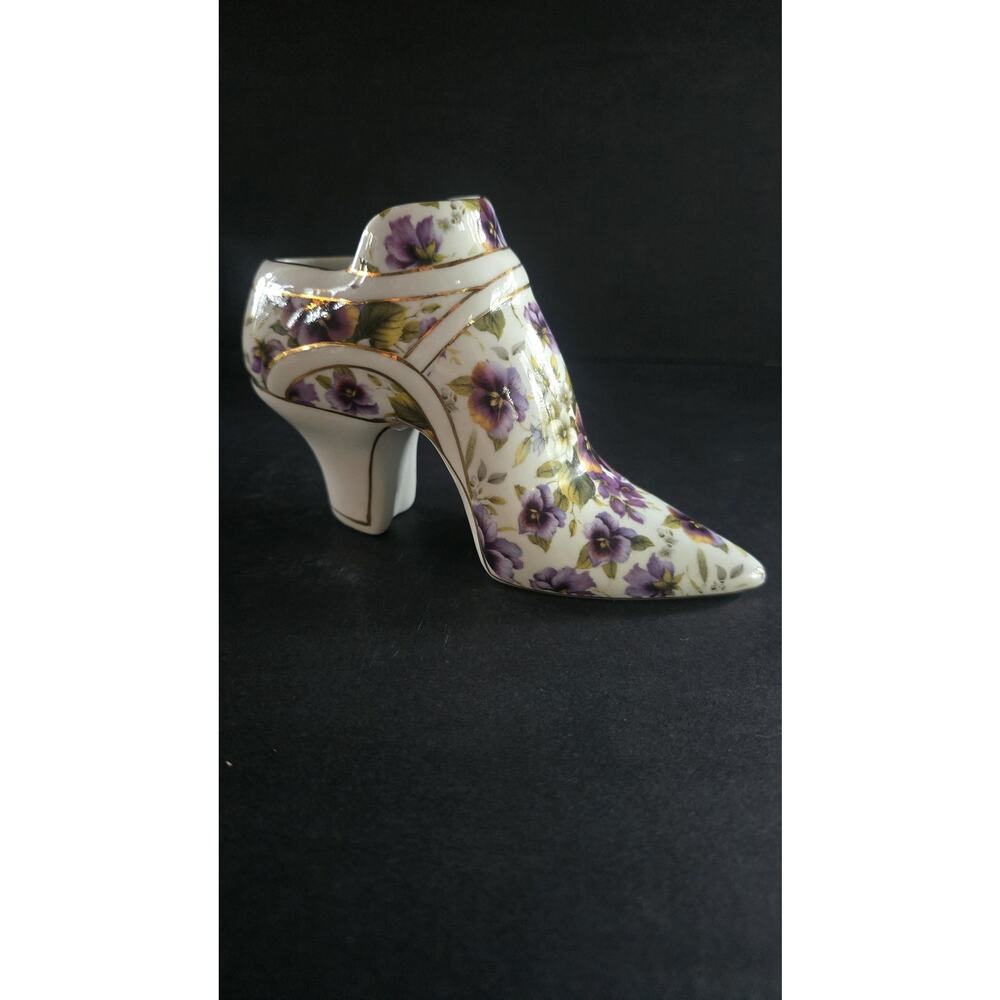 Formalities By Baum Bros Porcelain Shoe Figurine Purple Floral Gold Trim Decor